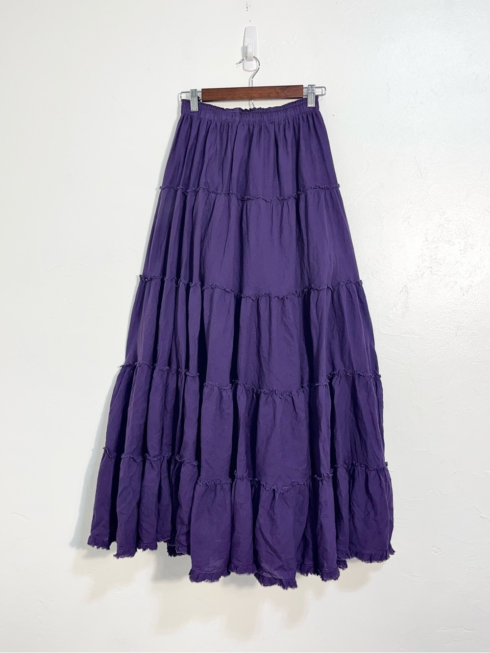 Purple Tiered Maxi Skirt Elastic Waist Boho Prairie Cottagecore Peasant